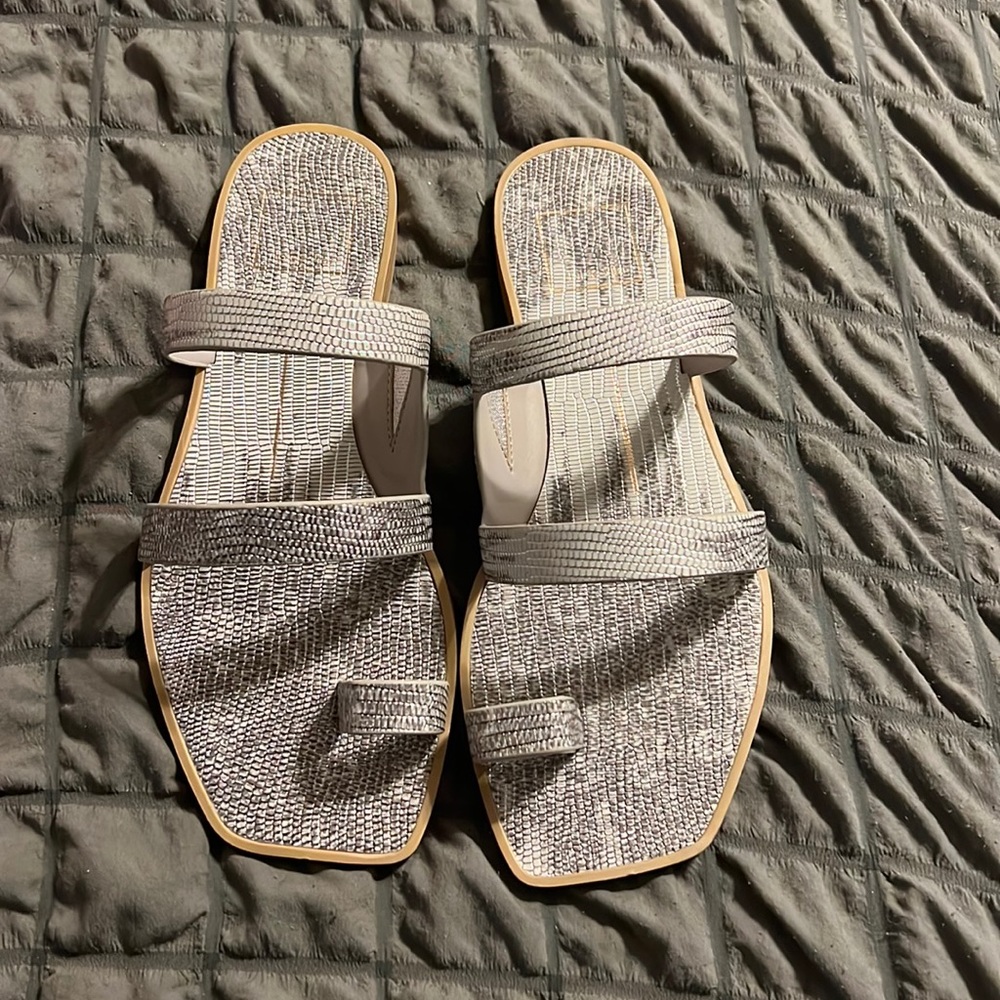 Silver textured snake skin sandals. Never worn